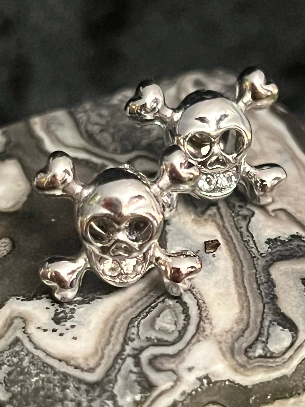 Sterling Silver Skull Stud Earrings - Silver Tone